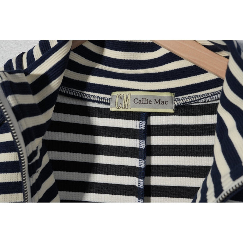 Callie Mac Striped Quarter Zip Vest Womens Large Navy White Sleeveless Top