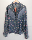 SHEIN Button Down Shirt Women X-Large Blue Floral Fringe Western Denim Top