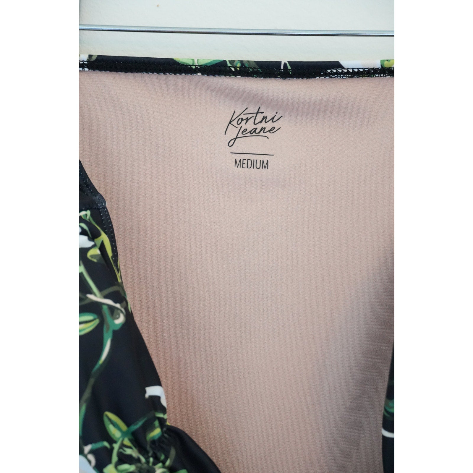 Kortni Jeane Black Floral High Waisted Bikini Bottoms Size Medium