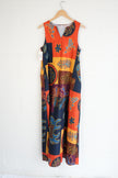 Abstract Print Maxi Dress Women Medium Orange Geometric Sleeveless