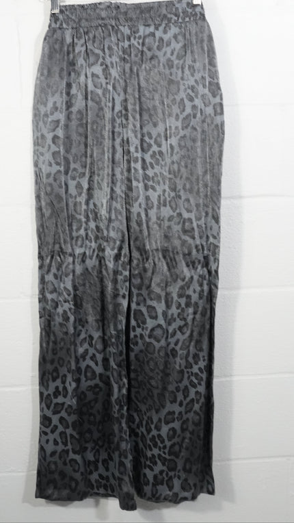 New Roni Wide Leg Pants Women Extra Large Gray Leopard Print Metallic Elastic