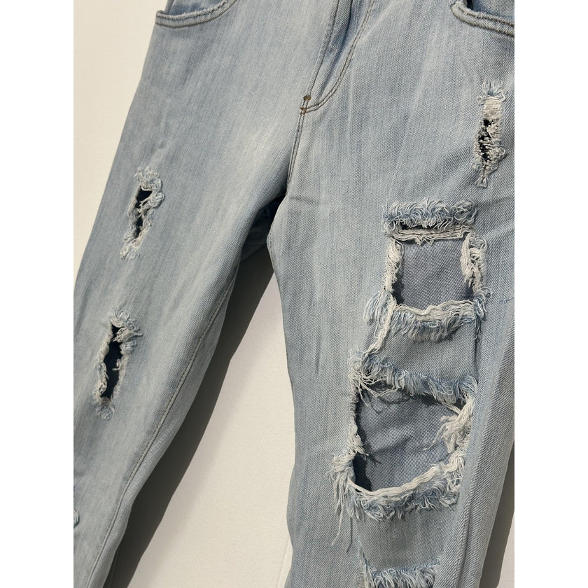 Guess Boyfriend Jeans Womens smallBlue Light Wash Distressed Cuffed Mid Rise