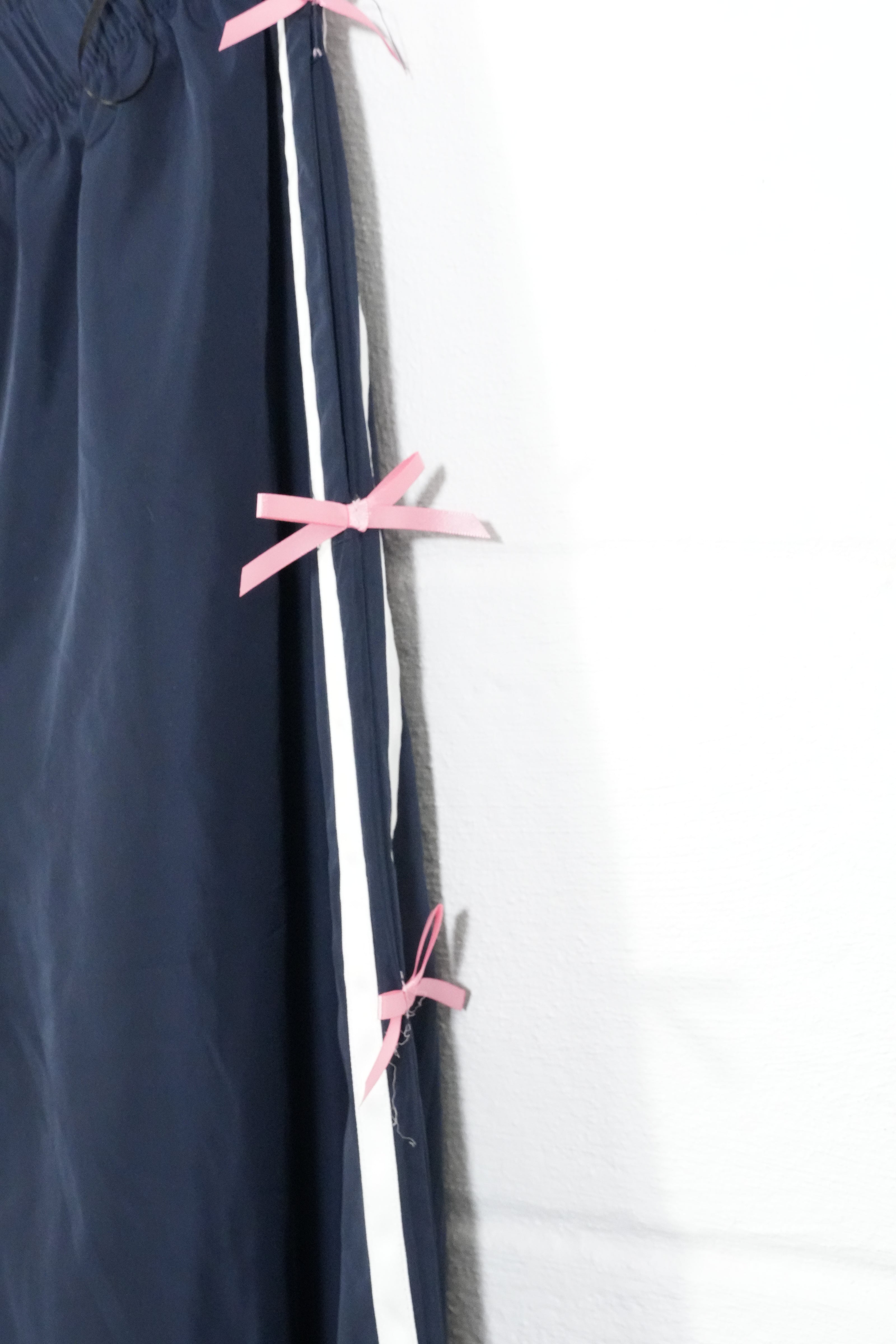 BIBI Track Pants Women Extra Large Navy Blue Pink Bow Side Stripe Joggers