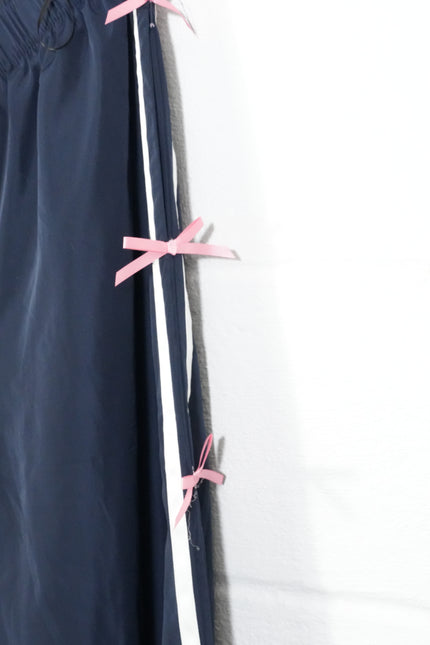 BIBI Track Pants Women Extra Large Navy Blue Pink Bow Side Stripe Joggers