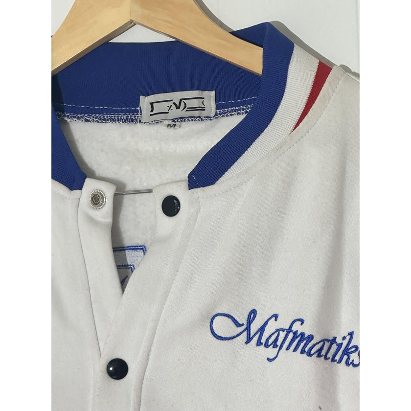 Mafmatiks Jacket Unisex Medium White Red Blue Varsity Snap College Sports Bomber