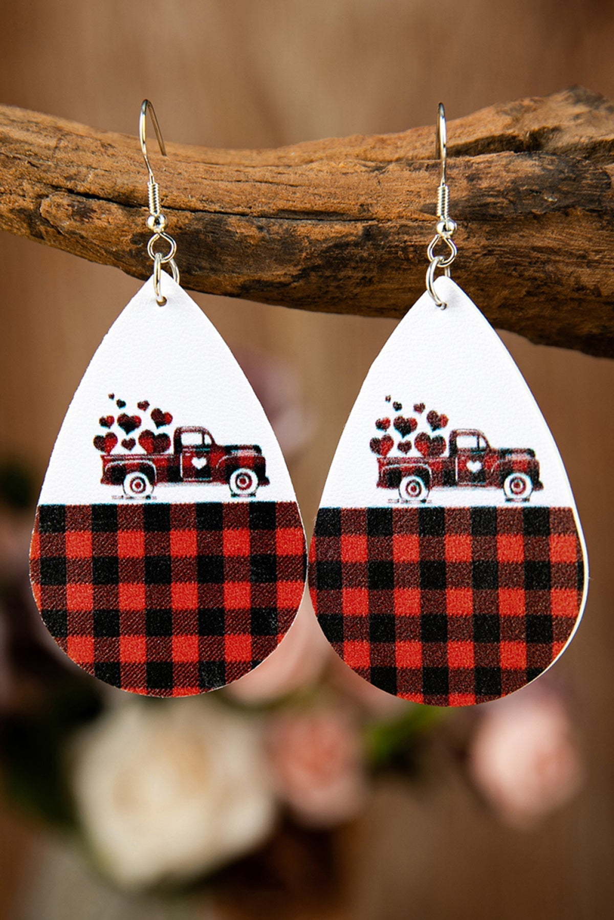 The Press Plaid Love Heart Water Drop Earrings (in-store)