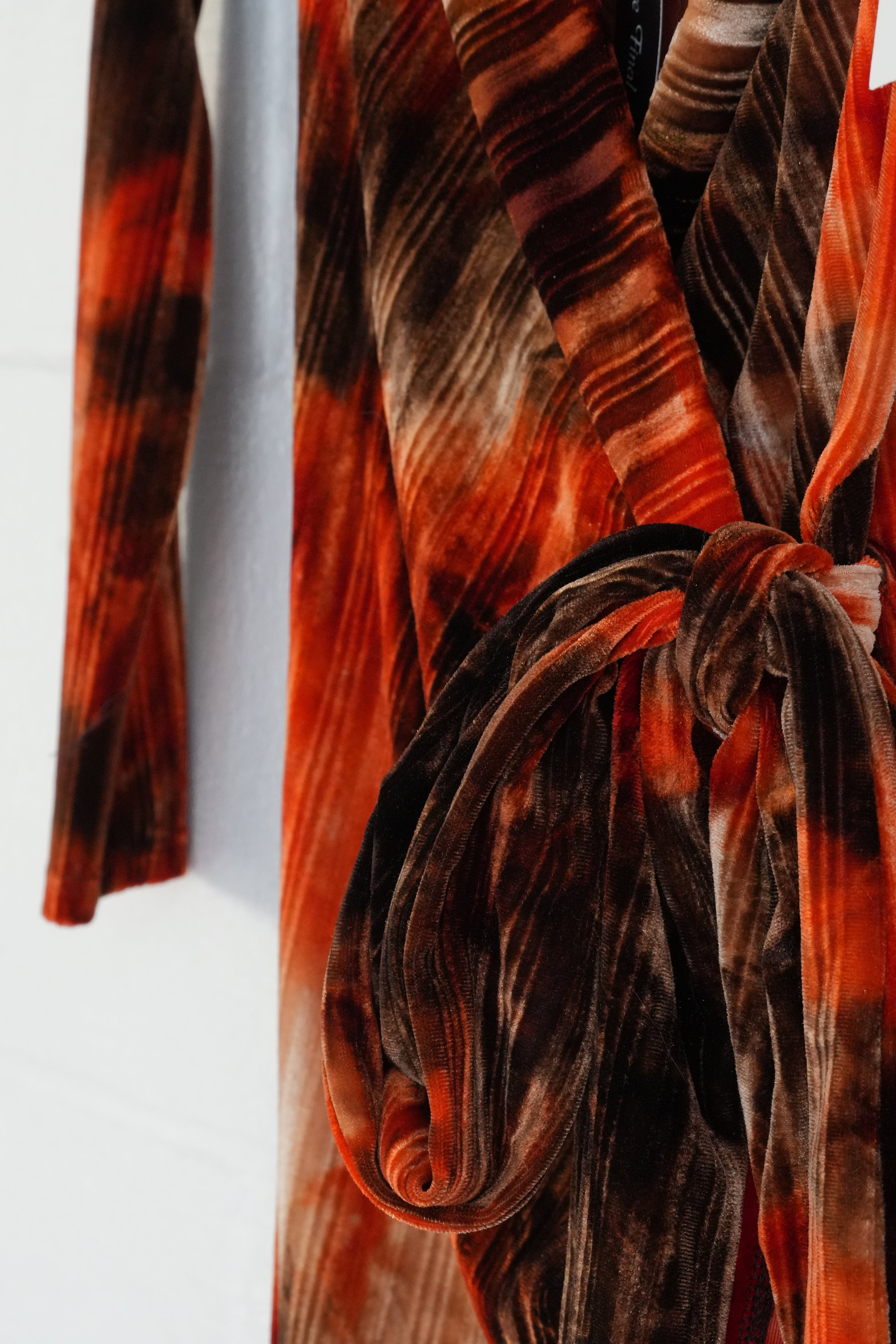 Monaco Velvet Wrap Dress Womens Small Orange Brown Off Shoulder Long Sleeve