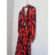 Dress Womens Medium Red Geometric Cut Out Tie Front Maxi 70s Boho Long Sleeve