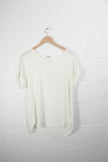 Zenana Outfitters Blouse Women Large White V-Neck Short Sleeve Rolled Cuff Top