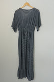 Blakeley Maxi Dress Women Small/Medium Dark Navy Blue Striped Ruffle V-Neck