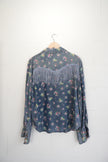 SHEIN Button Down Shirt Women X-Large Blue Floral Fringe Western Denim Top