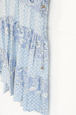 Angie Mini Dress Women Size Small Blue Floral Patchwork Boho Tiered V-Neck Rayon
