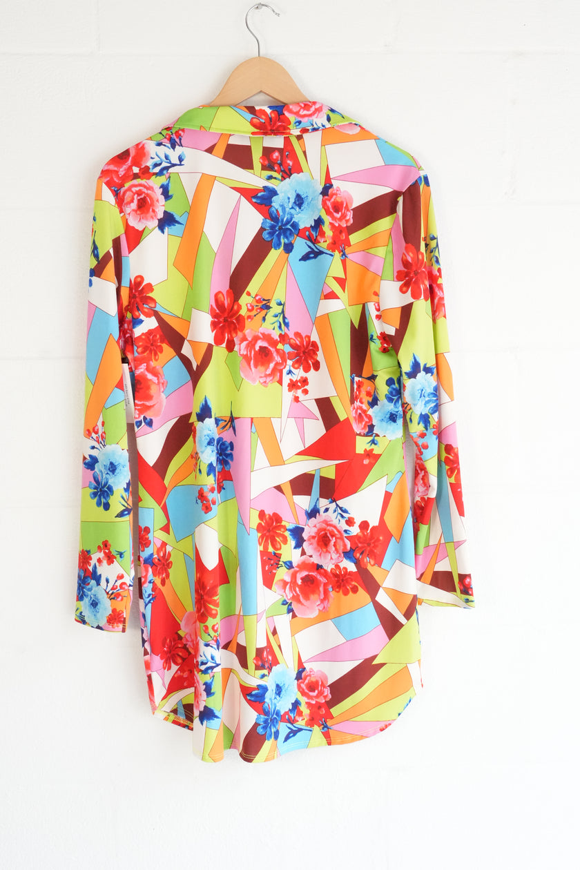 Julia by Love J Button Up Shirt Womens 1X Multicolor Geometric Long Sleeve