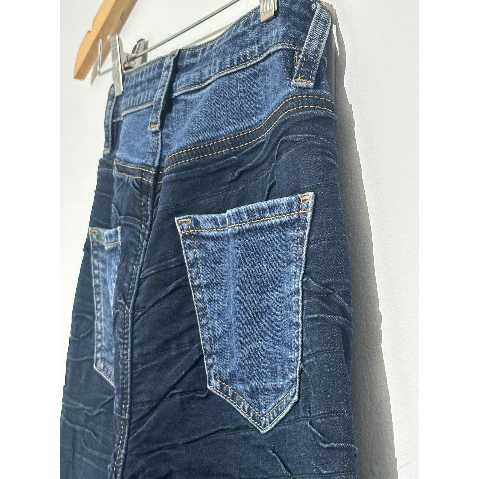 Aphrodite Jeans Womens 1(25) Blue Dark Wash High Rise Straight Leg Crinkle Denim