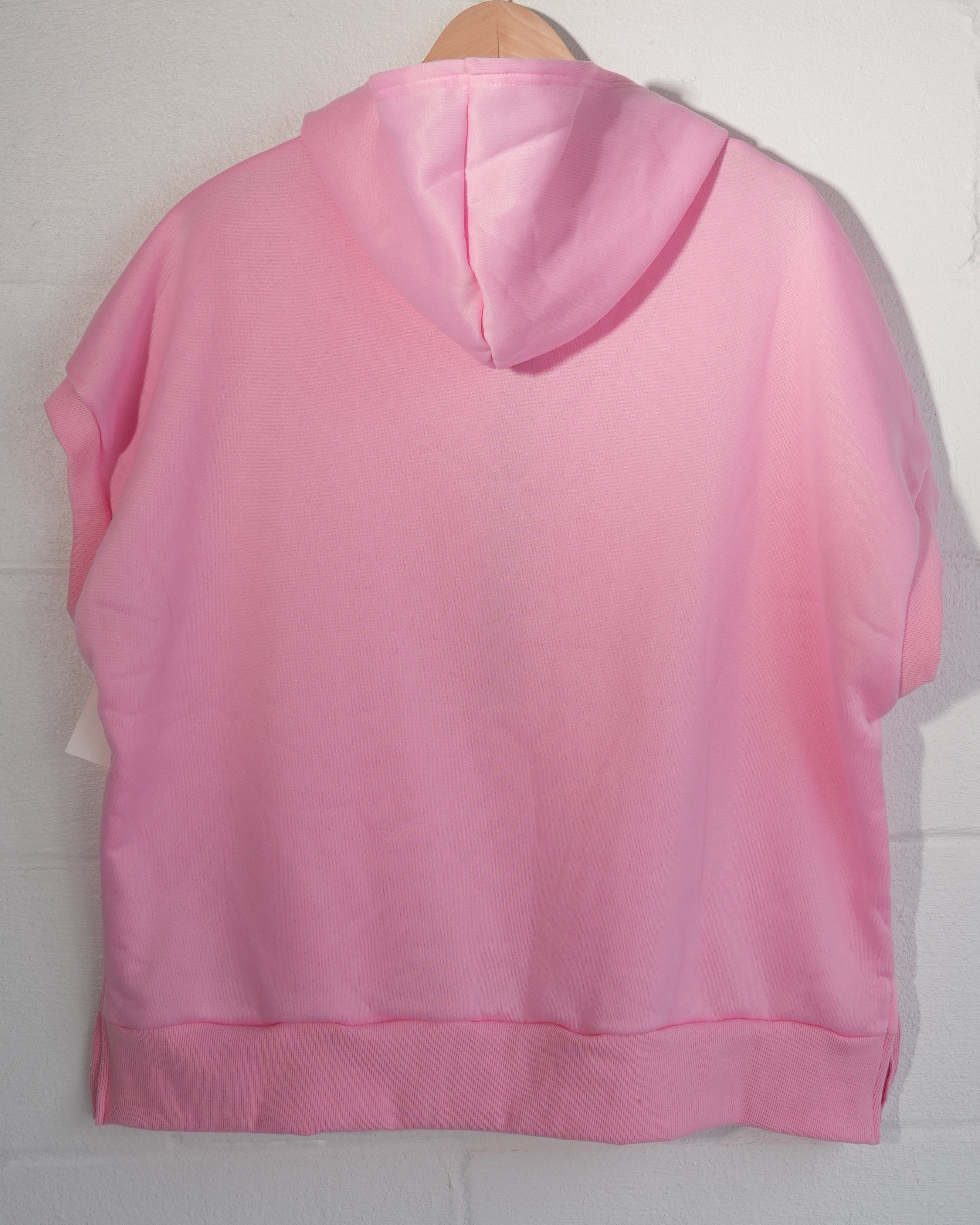 Shein Half Zip Hoodie Women Large Pink Short Sleeve Kangaroo Pocket