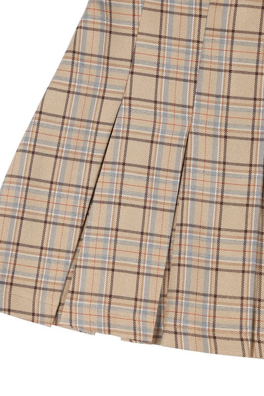 Plaid Pleated Mini Skirt with Pin-Tuck Detail