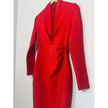 Dress Womens Medium Red V Neck Long Sleeve Ruched Sheath Midi Cocktail Party