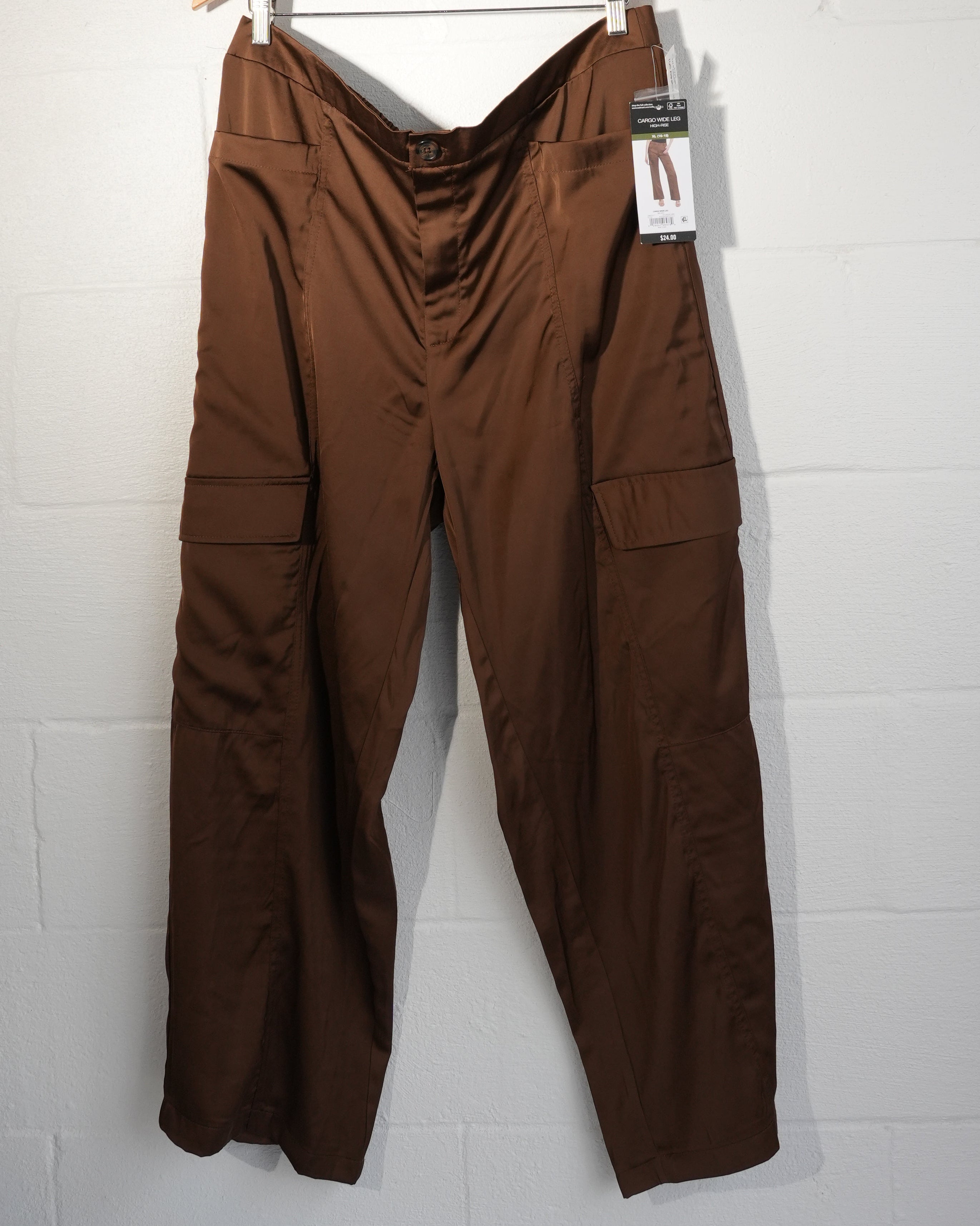Sofia Jeans Cargo Wide Leg Pants Womens Extra Large Brown High Rise Satin