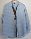 SHEIN Button Up Shirt Women Large Blue White Striped Contrast Trim Stand Collar
