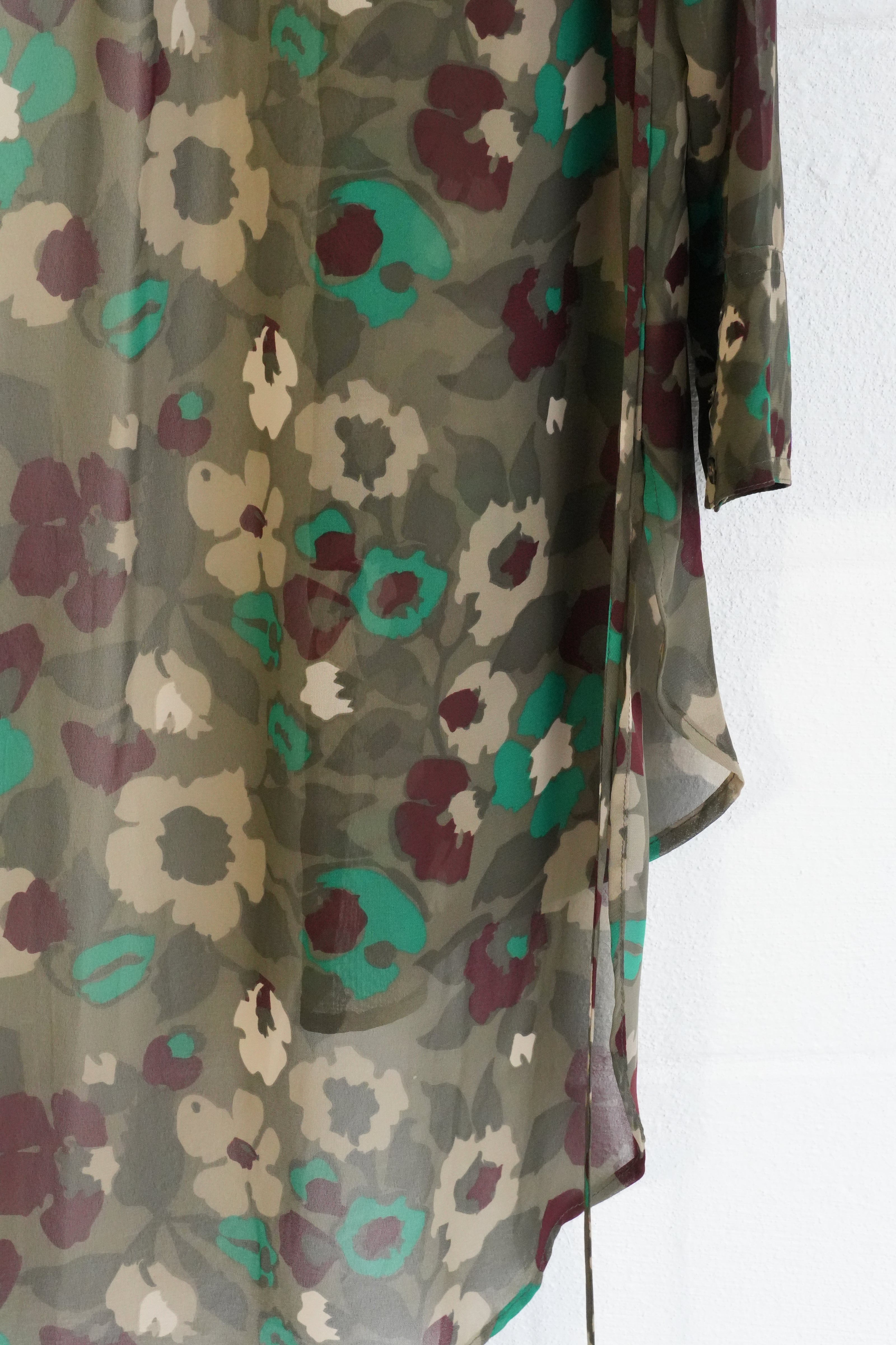 L'Amour Nanette Lepore Floral Button Down Tunic Women Medium Green Sheer