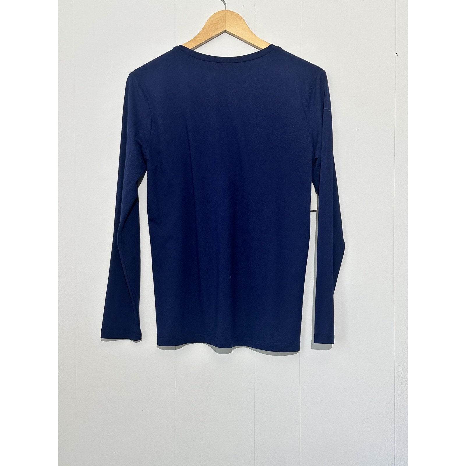 Solid Blue Long Sleeve Shirt Women's Medium Crew Neck Basic Tee Layering Top