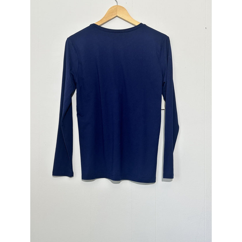 Solid Blue Long Sleeve Shirt Women's Medium Crew Neck Basic Tee Layering Top