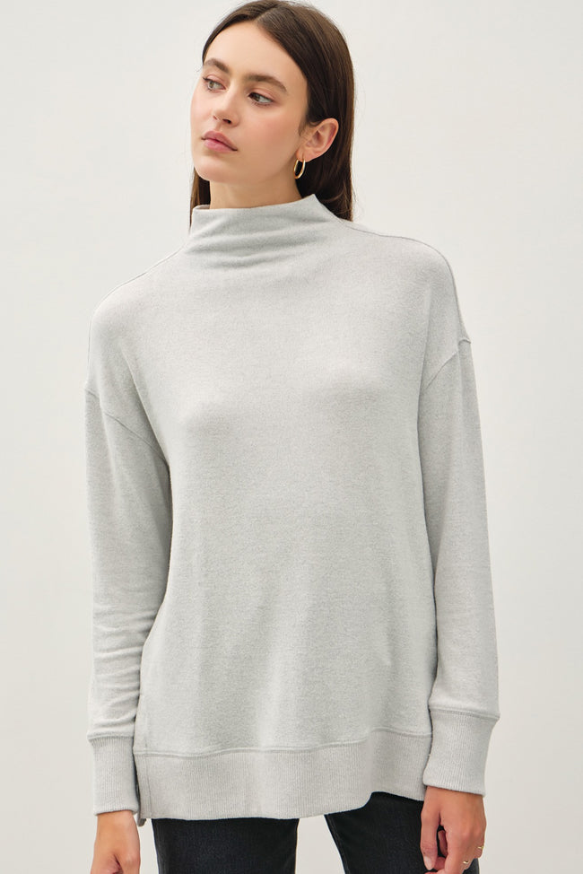 Side Slit Mock Neck Long Sleeve Tunic Top