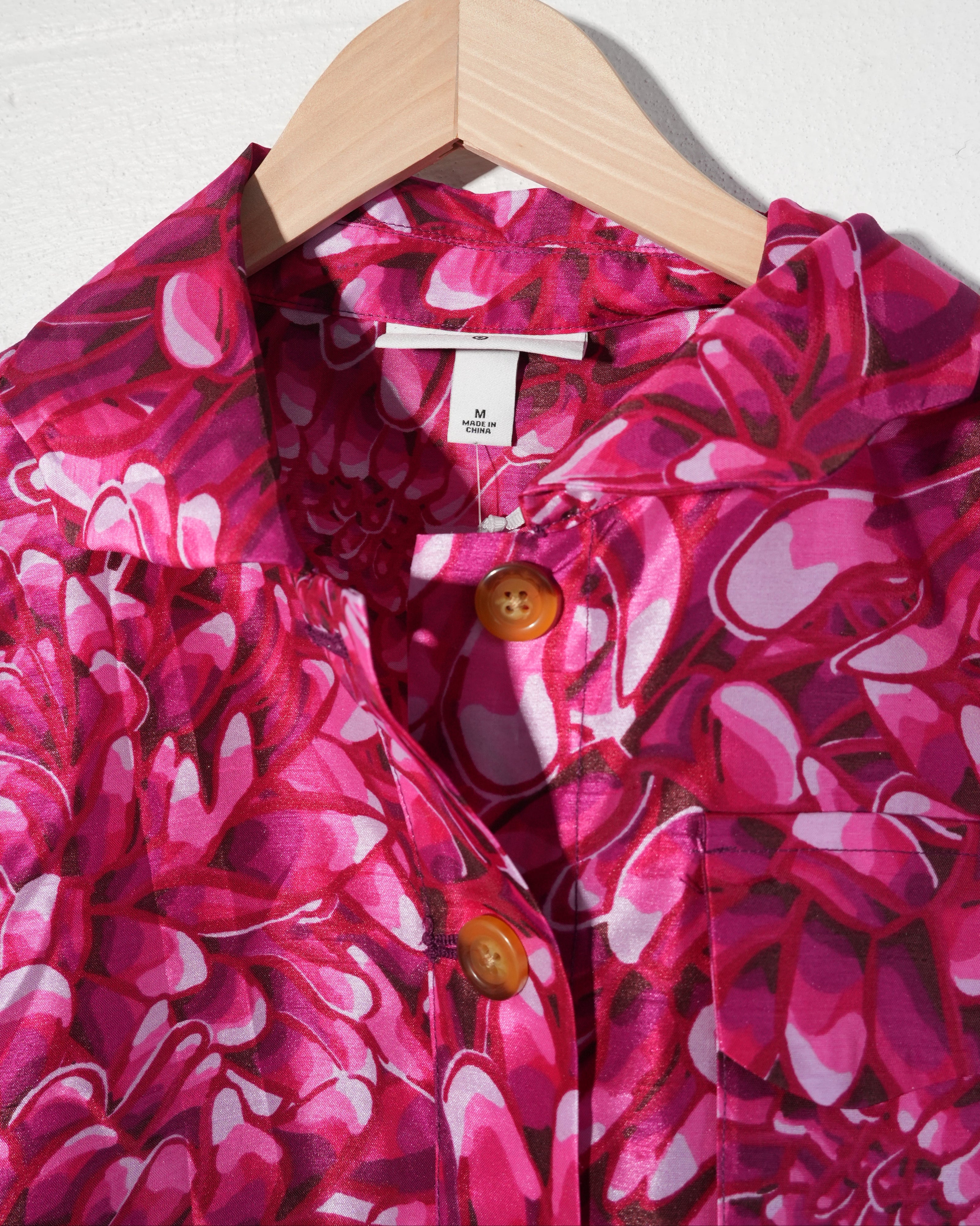 Kika Vargas Jacket Women Medium Pink Floral Chrysanthemum Button Front Cropped