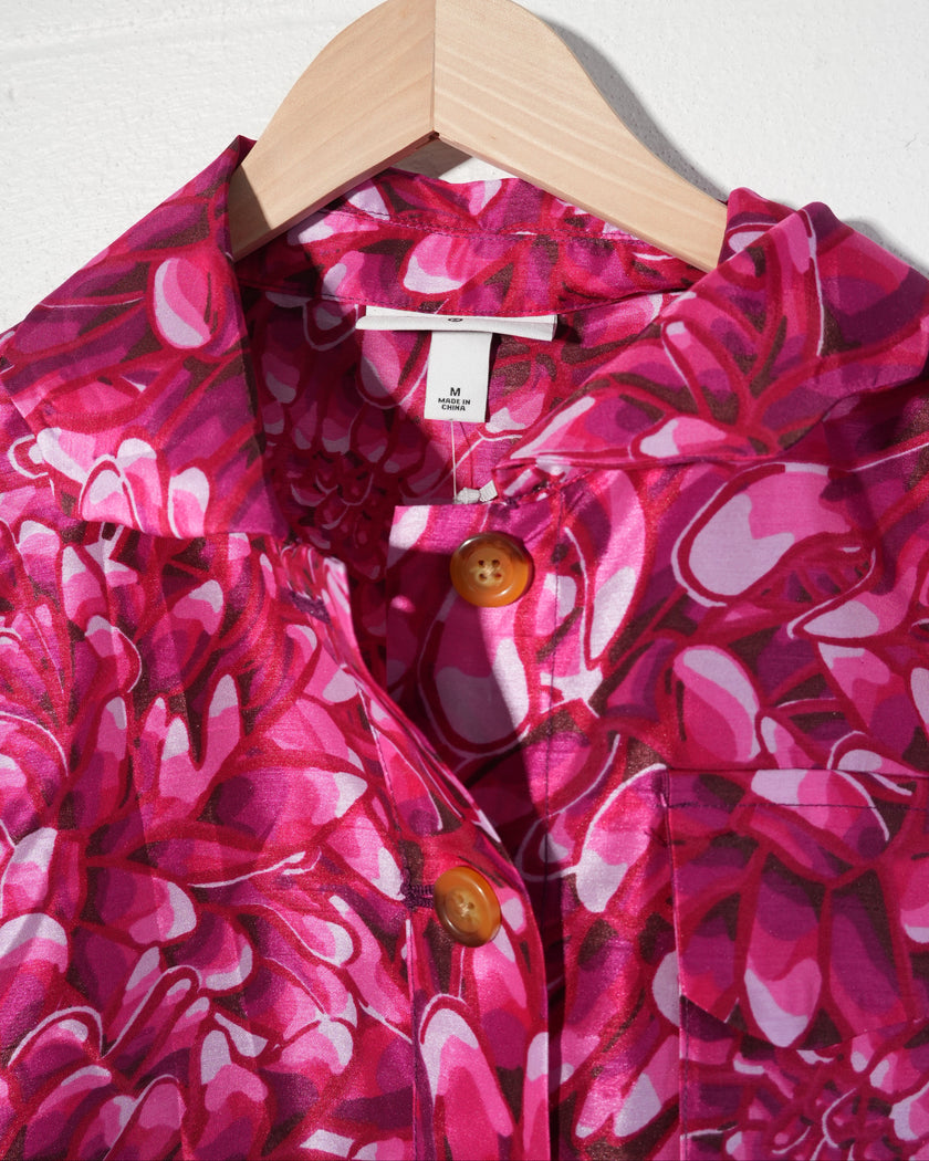Kika Vargas Jacket Women Medium Pink Floral Chrysanthemum Button Front Cropped