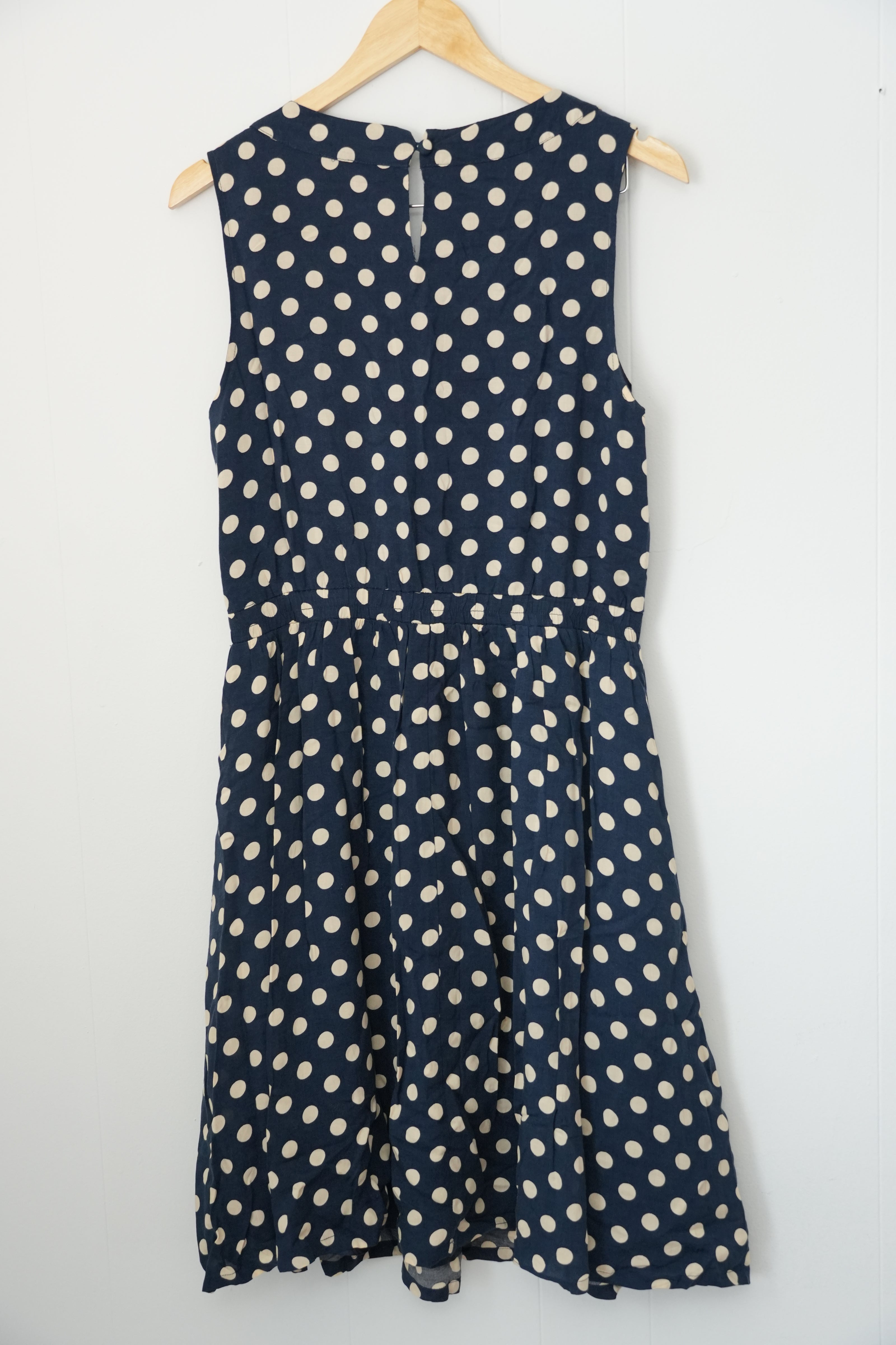 Anthropologie Comme Toi Dress Women Medium Navy Blue Polka Dot Sleeveless