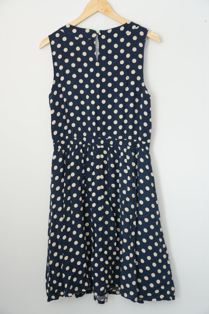 Anthropologie Comme Toi Dress Women Medium Navy Blue Polka Dot Sleeveless