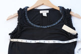 Kenar Tank Top Women Large Black Beaded Neck Ruffle Sleeve Viscose Ruching
