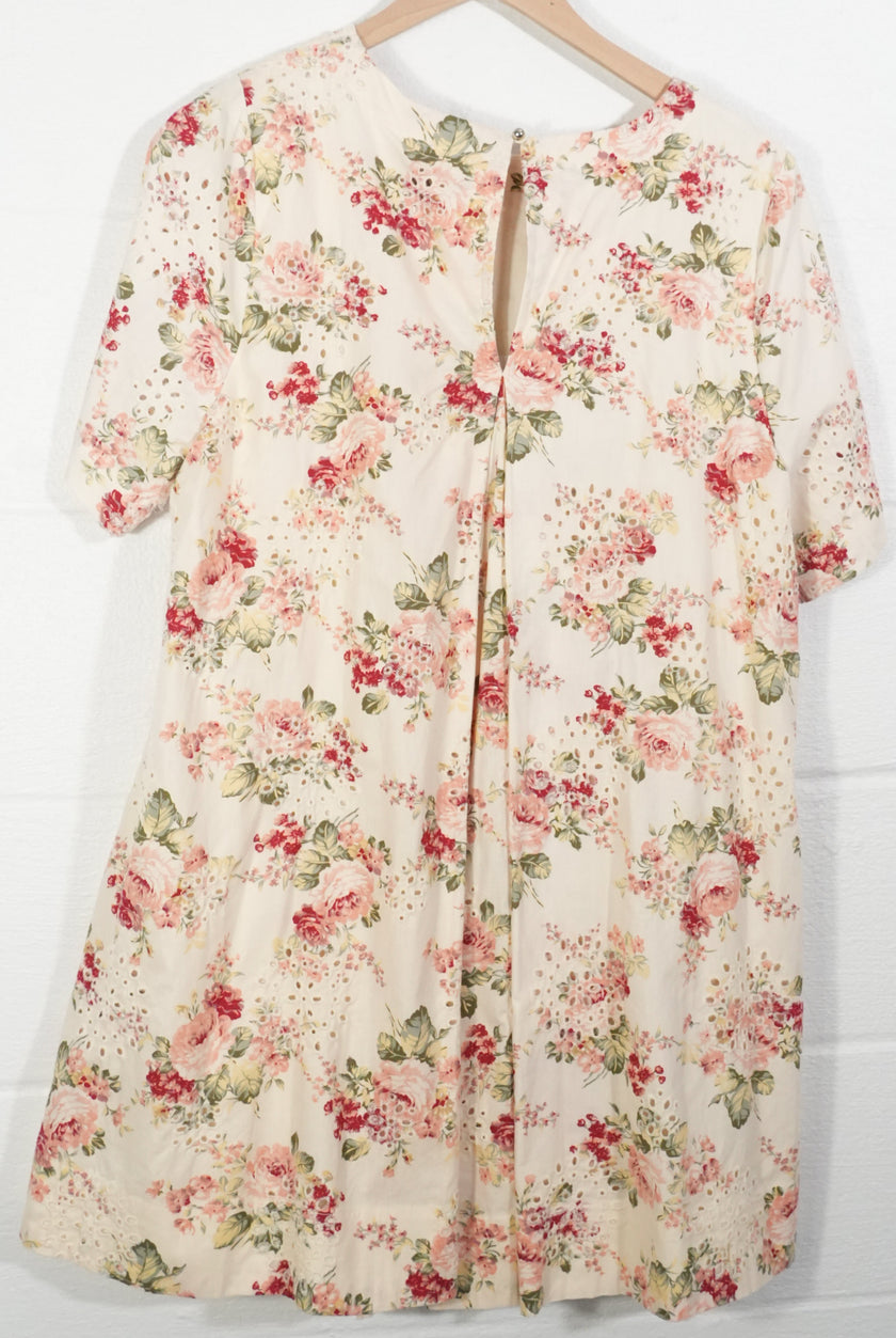 Hippington Camden Dress Women Large Cream Floral Eyelet Short Sleeve Mini