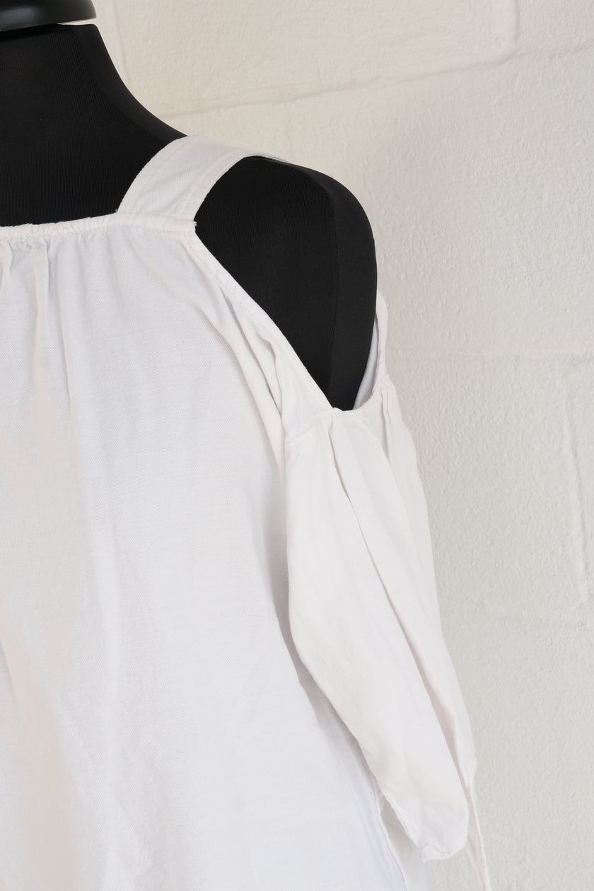 Madewell Womens XS White Cold Shoulder Tie Sleeve Blouse Square Neck Top