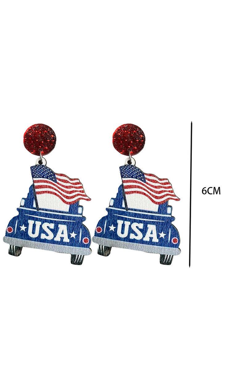 The Press USA Flag Car Shape Wood Dangle Earrings (in-store)