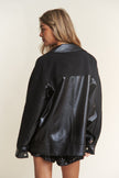 Faux Leather Sherpa Contrast Snap Down Jacket