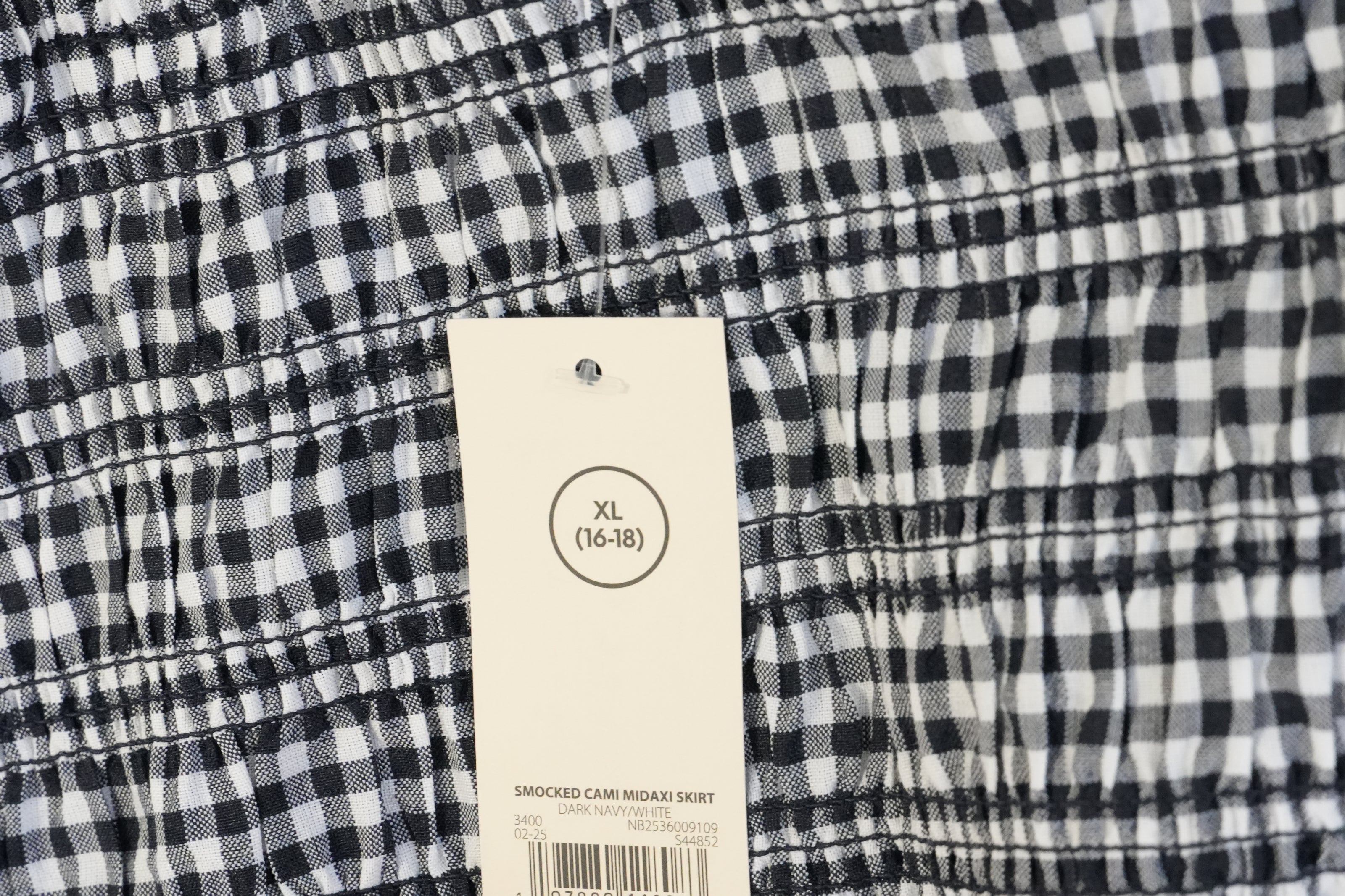No Boundaries Smocked Cami Top Women Extra Large Navy White Gingham Cropped
