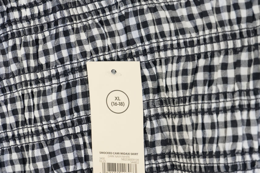 No Boundaries Smocked Cami Top Women Extra Large Navy White Gingham Cropped