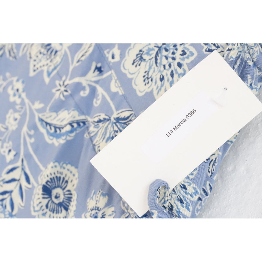 Angie Mini Dress Women Size Small Blue Floral Patchwork Boho Tiered V-Neck Rayon