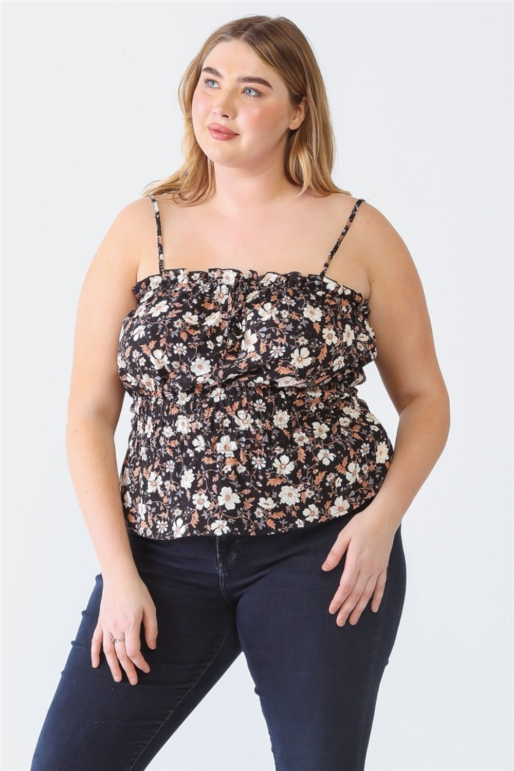 Plus Size Frill Floral Square Neck Cami