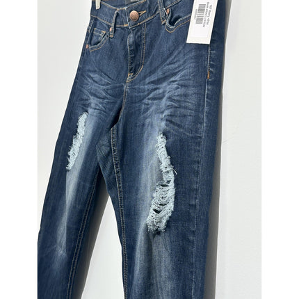 Mindcode Boyfriend Jeans Womens 9 Blue Mid Rise Distressed Cuffed Wash Denim