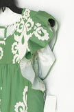 Shein Tiered Dress Women Large Green White Flutter Sleeve Damask Print Babydoll