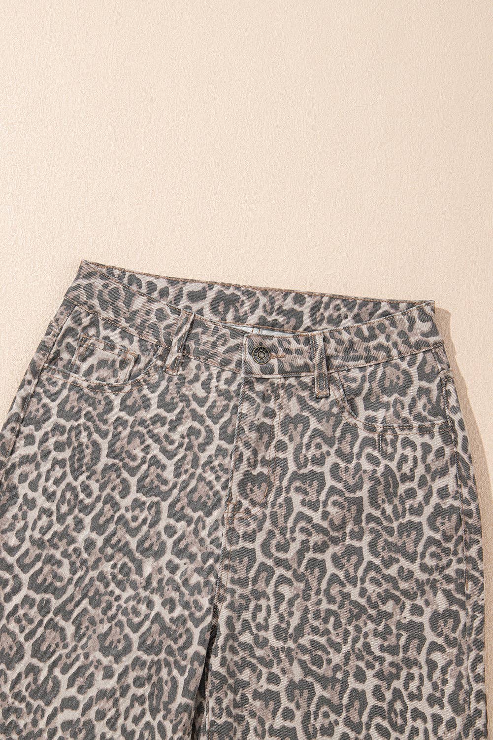 Brown Leopard Frayed Edge Wide Leg High Waist Jeans