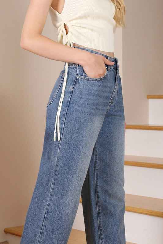 High-Waisted Relaxed Straight Denim Jeans