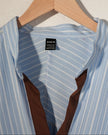 SHEIN Button Up Shirt Women Large Blue White Striped Contrast Trim Stand Collar