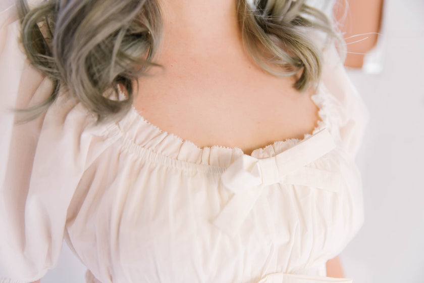 White Puff Sleeve Tunic with Ruffle Trim and Bow Details