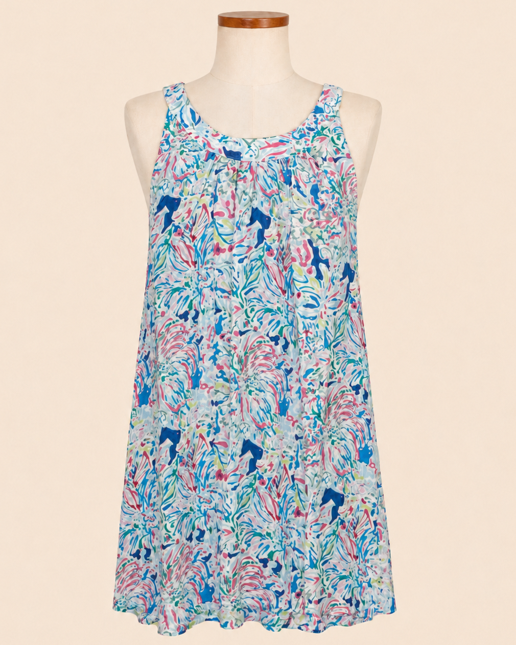 Anne Carson Multi-Color Abstract Print High Neck Sleeveless Blouse, Size L