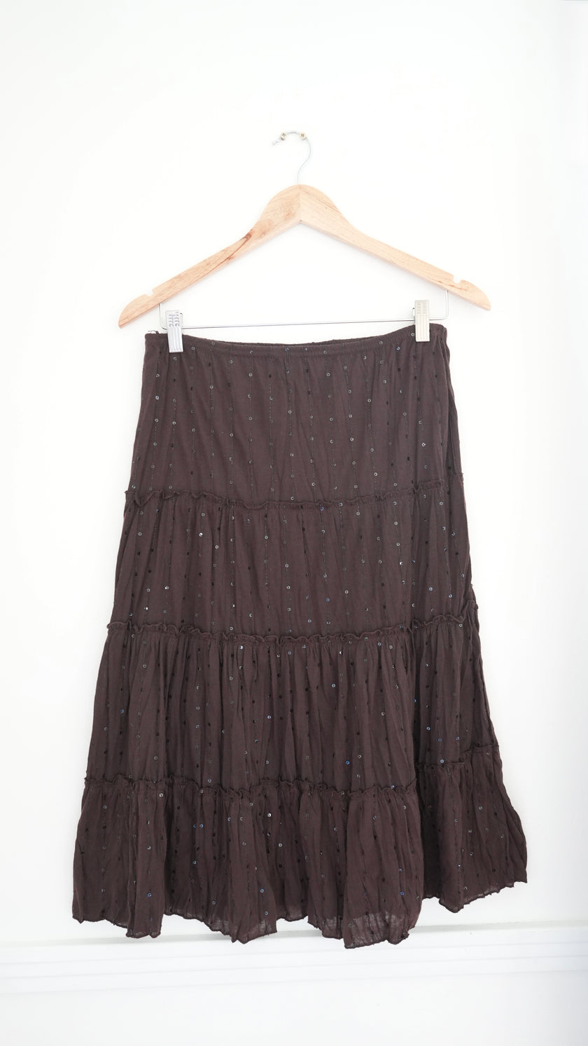 Copper Key Brown Tiered Skirt - Size Small