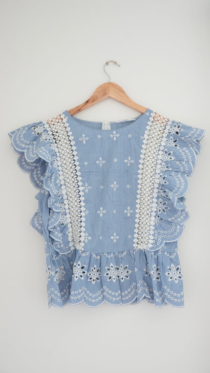 BB Dakota Blue and White Stripped Blouse - Size Medium