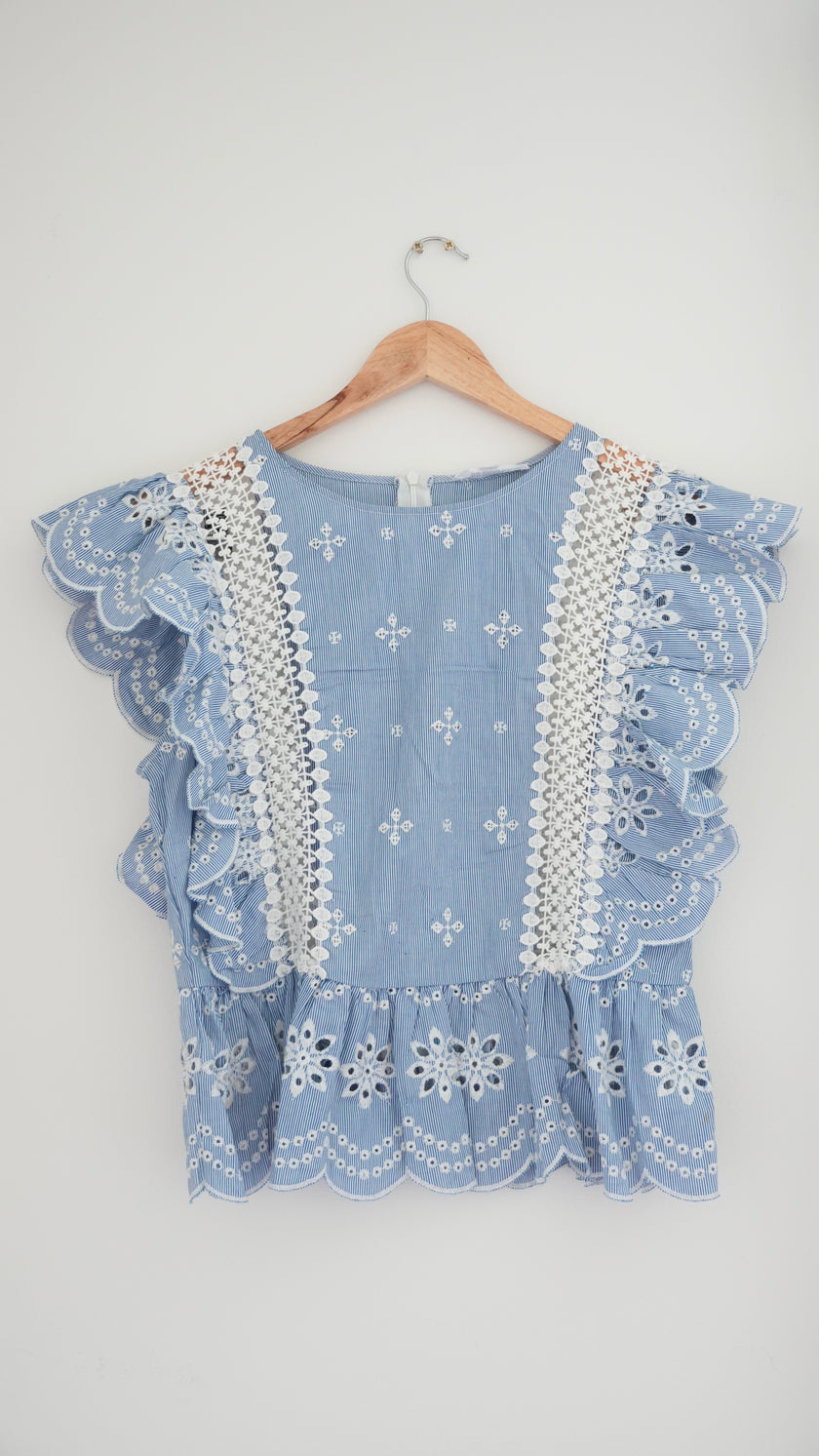 BB Dakota Blue and White Stripped Blouse - Size Medium